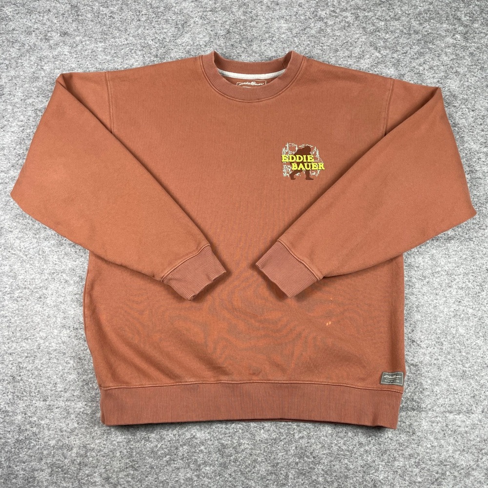 Eddie Bauer Sweatshirt Mens TL Rust Orange Bigfoot Sasquatch Crewneck Pullover
